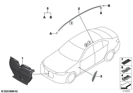 Rejilla decorativa delantera para BMW Serie 3 G80 (OEM 51138087848). Original BMW