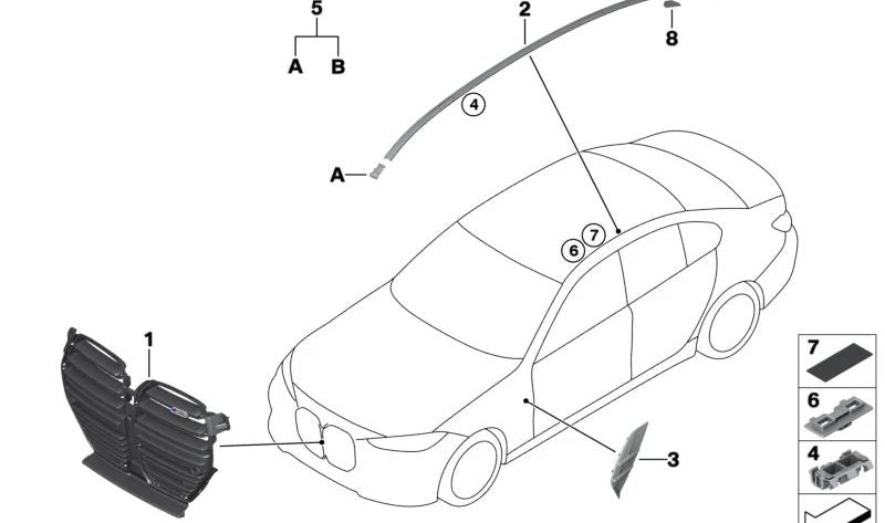 Rejilla de ventilación lateral OEM 51138074919 para BMW Serie 3 (G80). Original BMW