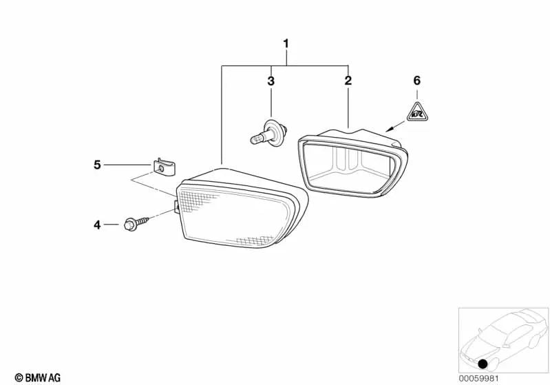 Tapa de cubierta faro antiniebla derecha para BMW Serie 5 E39 (OEM 63178381976). Original BMW