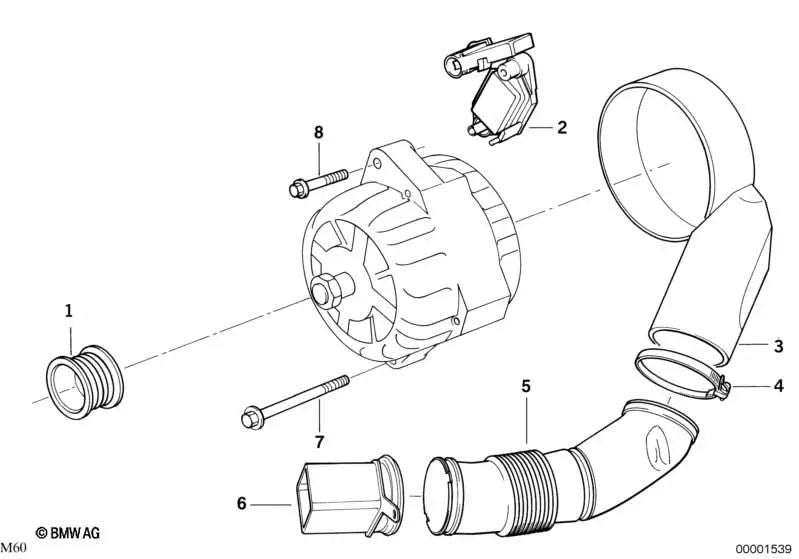 Air duct for BMW 5 Series E34, 7 Series E32 (OEM 12311747209). Original BMW