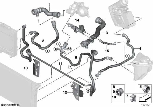 Manguera de refrigerante para BMW F07, F10, F11, F06N, F12N, F13N, F01N, F02N (OEM 17127811983). Original BMW.