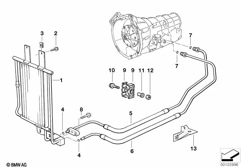 Tubería de enfriador de aceite para BMW Serie 3 E36 (OEM 17221433002). Original BMW