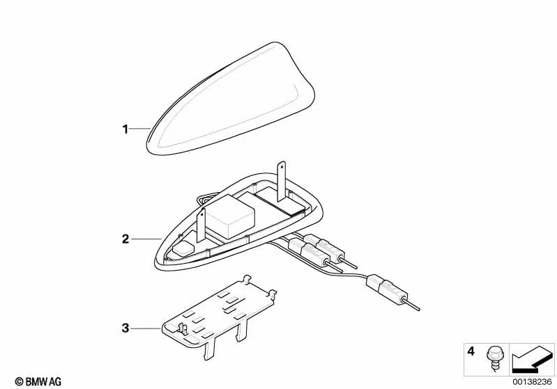 Carcasa vacía de antena de techo imprimada para BMW Serie 5 E61, E61N (OEM 65206929373). Original BMW