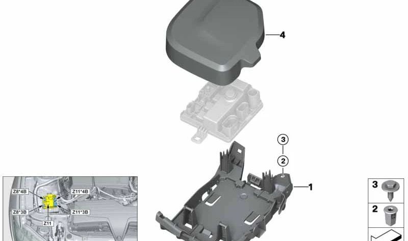 Soporte/Abrazadera OEM 12907849609 para BMW M3 (F80), M4 (F82, F83), M2 (F87). Original BMW.