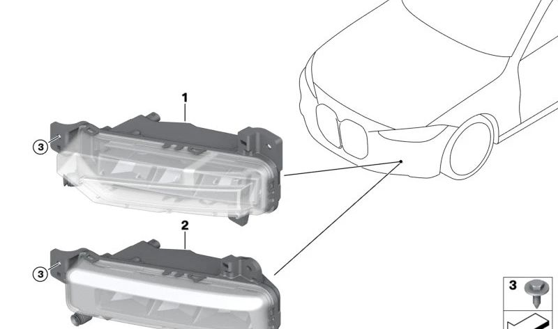 Linker LED-Nebelscheinwerfer für BMW F44, F45N, F46N, G20, G21, G28, G22, G23, F48N, G06 (OEM 63178089525). Original BMW.