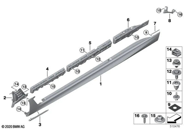 Moldura de Fijación Inferior Derecha para BMW G32, G32N (OEM 51177387358). Original BMW