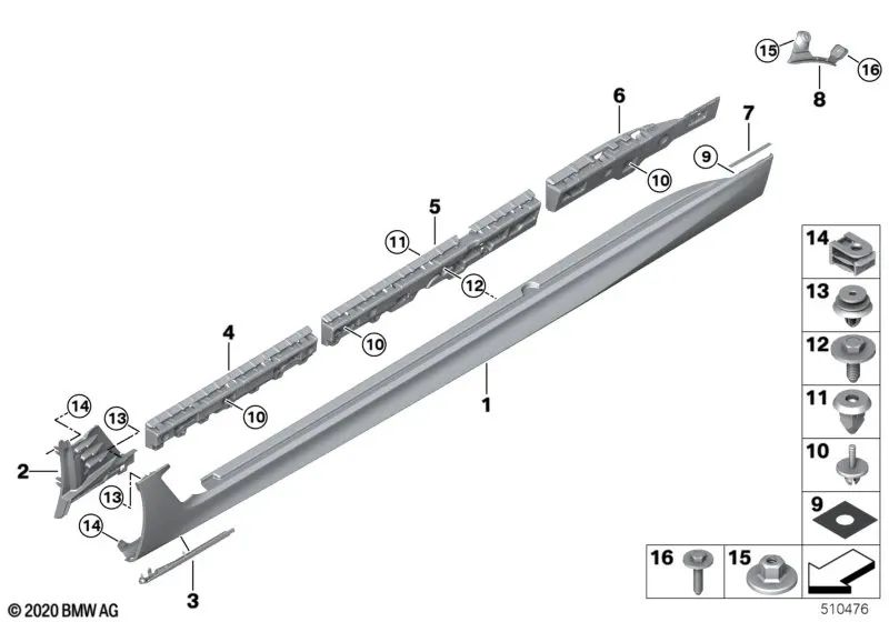 Listón de soporte del umbral delantero izquierdo para BMW G32, G32N (OEM 51177387355). Original BMW.