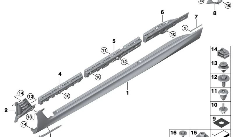 Listón de sujeción del umbral delantero derecho para BMW G32, G32N (OEM 51177387356). Original BMW