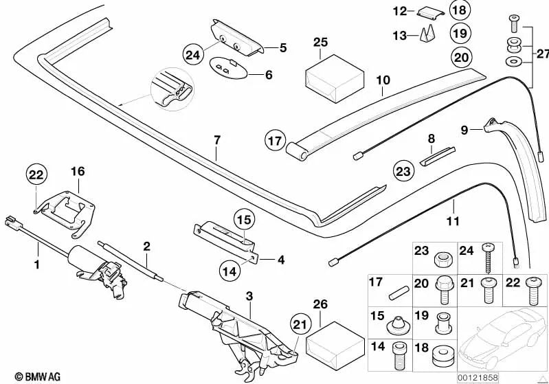 Tensioner cable repair kit for BMW E52 (OEM 54347036354). Genuine BMW.