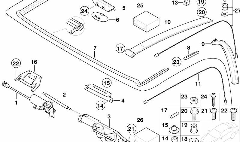 Clip de sujeción OEM 54347025586 para BMW Z8 (E52). Original BMW.