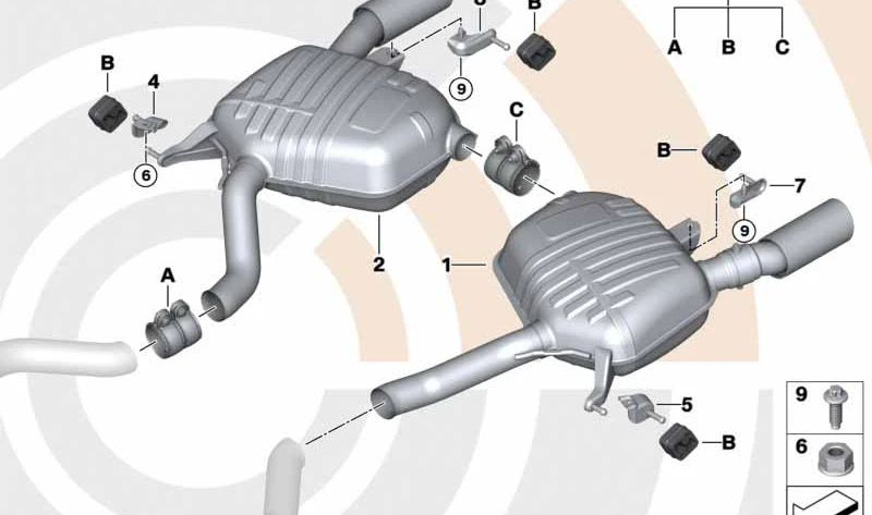 Linker Endschalldämpfer mit Auslassventil für BMW 3er E90N, E91N (OEM 18307647064). Original BMW.