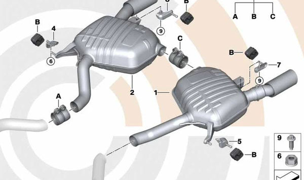 Silenciador trasero izquierdo con válvula de escape para BMW Serie 3 E90N, E91N (OEM 18307647064). Original BMW.