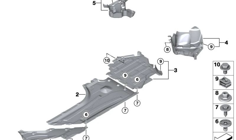 Protector inferior delantero derecho OEM 51758080540 para BMW G80, G82, G83. Original BMW.