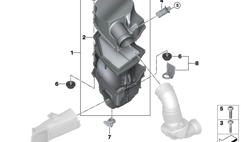 Amortiguador de ruido de admisión para BMW Serie 5 G60, G61 (OEM 13715A1BC32). Original BMW