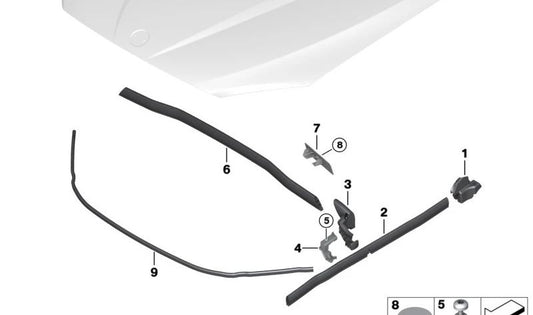 Sellado en el compartimento del motor delantero para BMW X1, E84 (OEM 51762990363). Original BMW