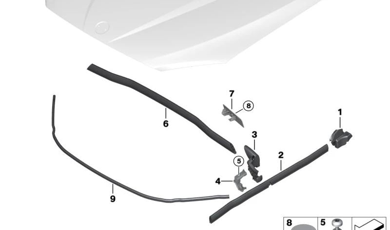 Coading superior direito do capô frontal OEM 51762990362 para BMW E84. BMW original.