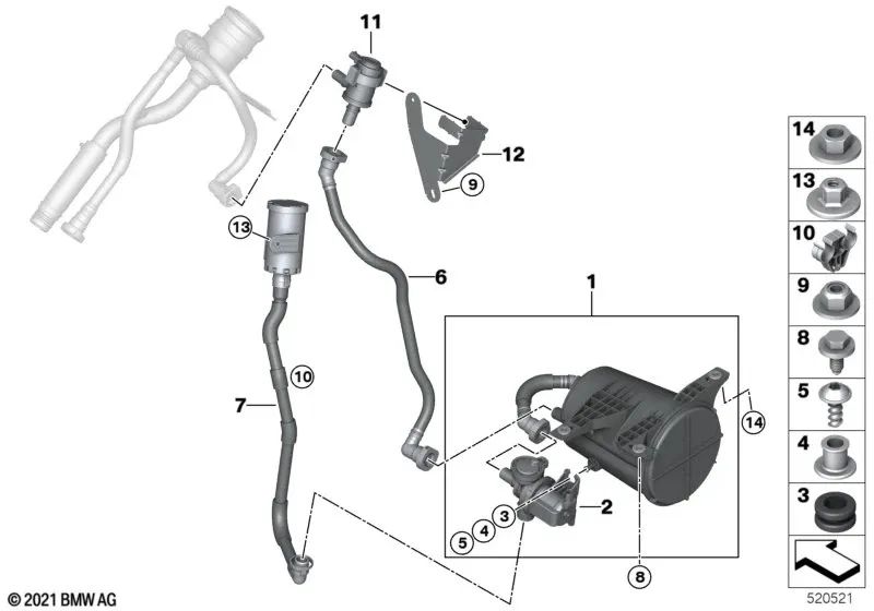 Clip de línea doble para BMW Serie 2 G42, G87, Serie 3 G20, G21, G28, G80, G81, Serie 4 G22, G26, G82, G83, Serie 5 F90, G30, G31, G38, Serie 6 G32, Serie 7 G11, G12, X3 F97, G01, G08, X4 F98, G02 (OEM 16137383196). Original BMW