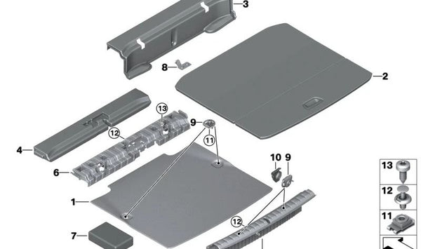 Revestimiento Travesaño Espacio de Carga para BMW Serie 2 F44 (OEM 51477476131). Original BMW.