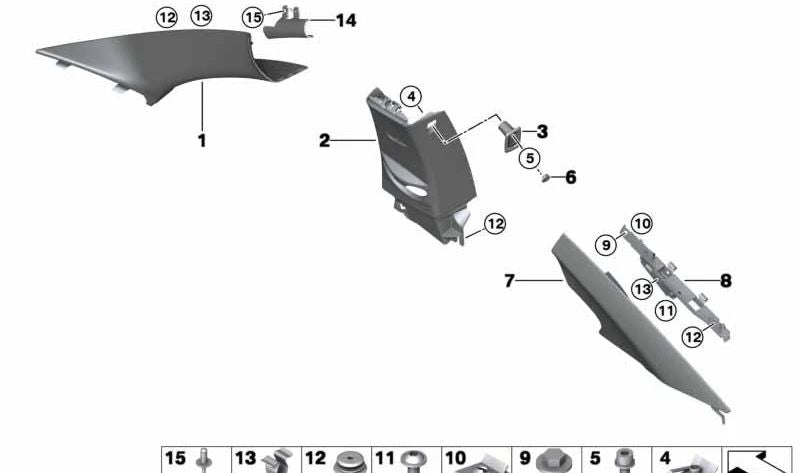 Innenseitenabdeckung (Pilar C, linke Seite) OEM 51437394663 für BMW F22, F87. Original BMW.