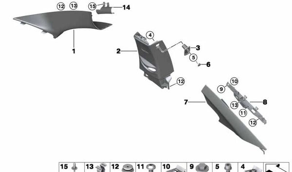 Cubierta lateral interior (Pilar C, lado izquierdo) OEM 51437394663 para BMW F22, F87. Original BMW.