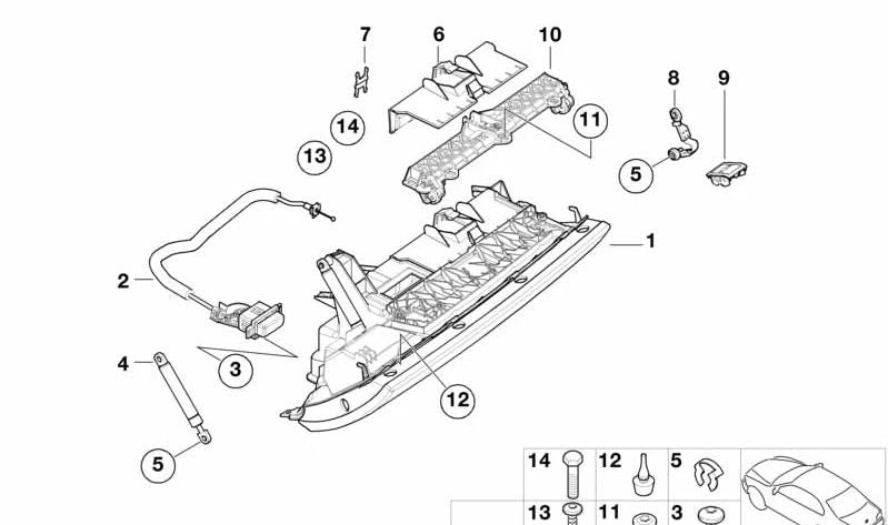 Pulsador Guantero para BMW E65, E66 (OEM 51167044003). Original BMW