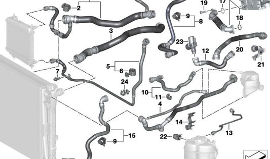 Coolant radiator hose for BMW G29 (OEM 17128654801). Original BMW