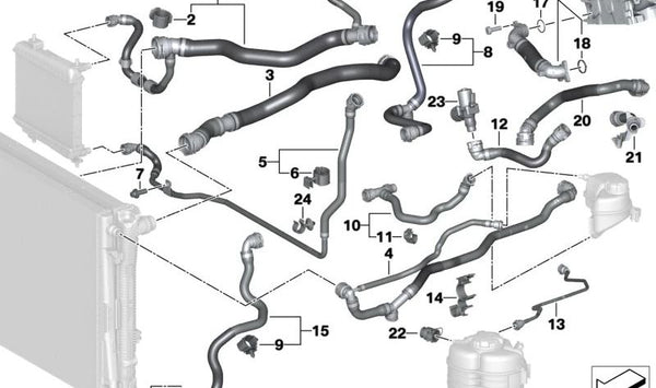 Tubo del radiador de refrigerante para BMW G29 (OEM 17128654801). Original BMW