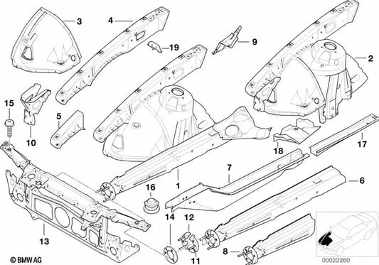 Alojamiento de rueda delantero derecho para BMW Serie 5 E39 (OEM 41148222126). Original BMW.