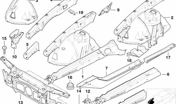 Pared delantera con travesaño para BMW E39 (OEM 51718159610). Original BMW