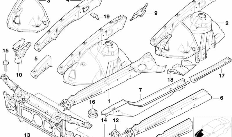 Refuerzo Soporte izquierdo para BMW E39 (OEM 41118203521). Original BMW