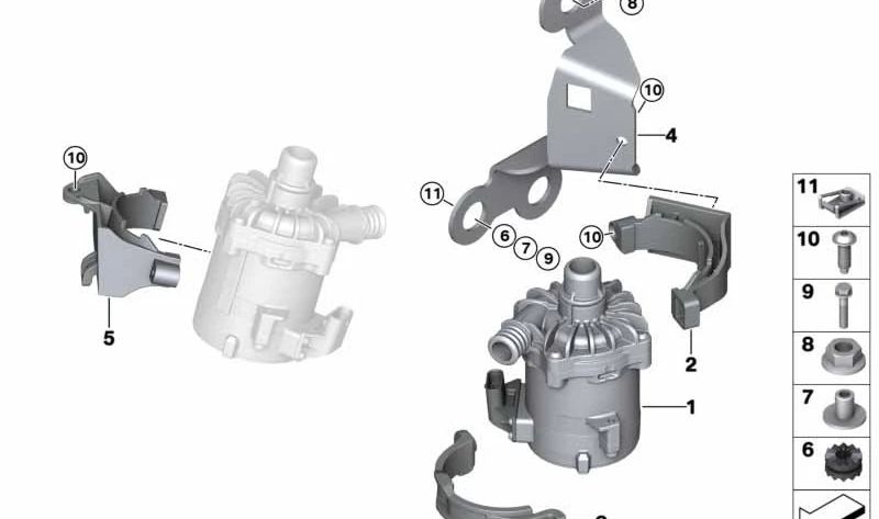 Soporte de la bomba de agua adicional para BMW F10, F06, F12, F13, F85, F86 (OEM 17127845078). Original BMW