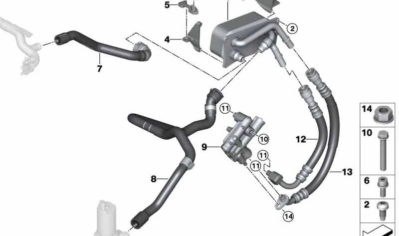 Regulador de temperatura de aceite OEM 17212283787 para BMW {E90, E92, E93}. Original BMW.