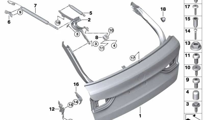 Soporte de muelle para luneta trasera derecha para BMW Serie 5 G31 (OEM 51247499426). Original BMW