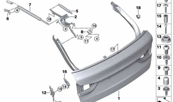 Soporte de muelle para luneta trasera derecha para BMW Serie 5 G31 (OEM 51247499426). Original BMW