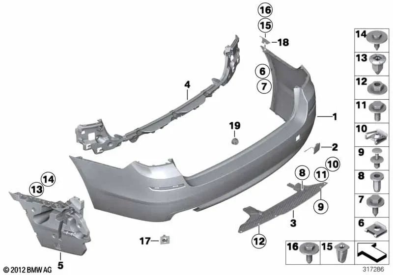 Conjunto de Montaje del Sensor PDC trasero para BMW Serie 5 F11, F11N (OEM 51122208725). Original BMW