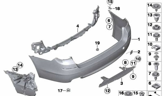 Carcasa de parachoques trasero imprimada para BMW F11, F11N (OEM 51127254921). Original BMW.