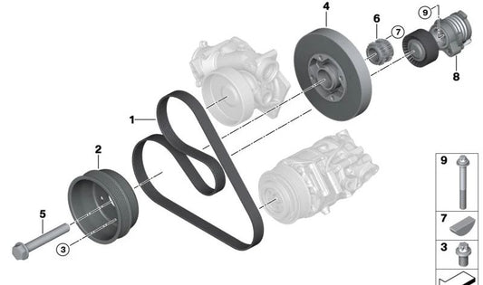 Correa auxiliar (Keilrippenriemen) OEM 11289846087 para BMW G70, G05, F95, G06, F96, G07. Original BMW.