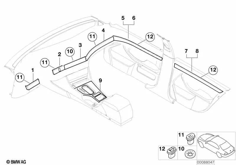 Tira de madera para BMW Serie 5 E39 (OEM 51457047859). Original BMW