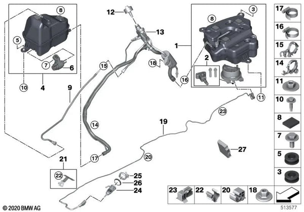 Dosierleitung para BMW G30, G31 (OEM 16199452576). Original BMW