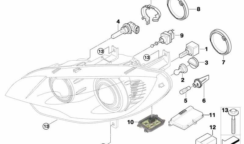 Kit de reparación de faro izquierdo para BMW X5 E70, X6 E71, E72 (OEM 63117205837). Original BMW