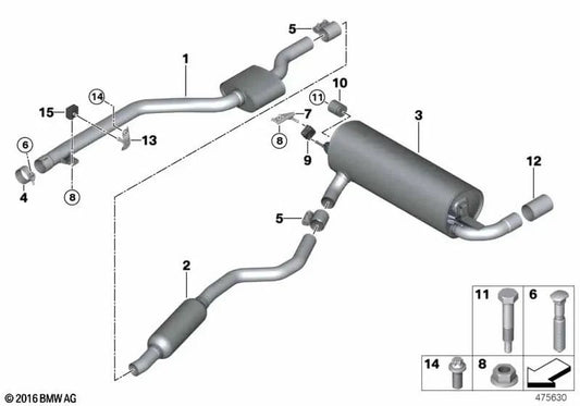 Silenciador central para BMW F20N, F21N, F22, F22N, F23, F23N (OEM 18308632568). Original BMW.