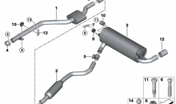 Silenciador delantero OEM 18308632567 para BMW F20, F21, F22, F23. Original BMW.