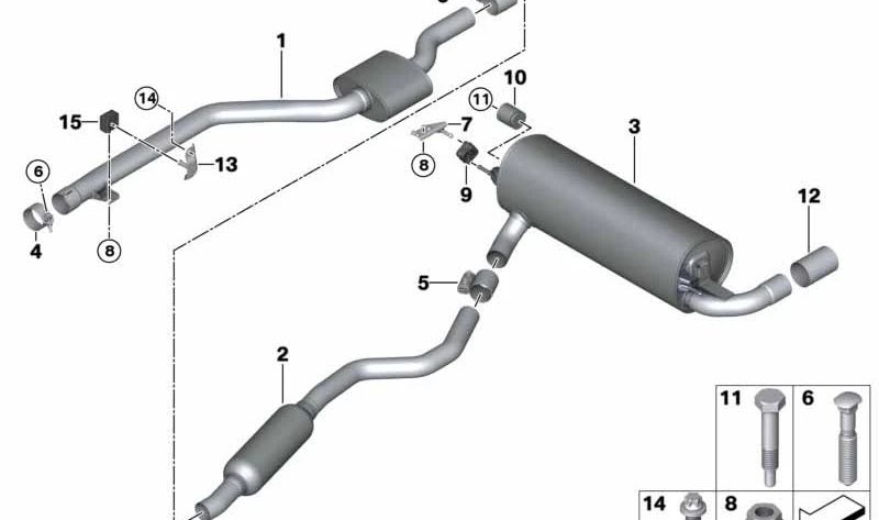 Silenciador intermedio OEM 18308632571 para BMW F30, F31, F32, F36. Original BMW.