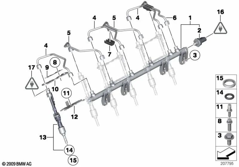 Soporte del Inyector para BMW E82, E88, E90N, E91N, E92N, E93N, F07, F10, F11, F12, E84, E70N, E71 (OEM 13537568663). Original BMW