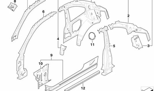 Refuerzo unión pilar A / marco techo derecho OEM 41217177684 para BMW E81, E82. Original BMW.