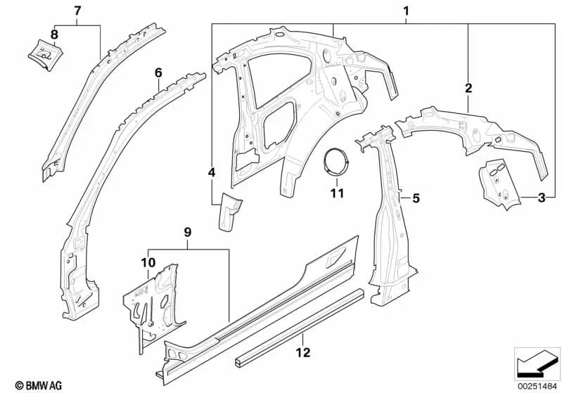 Refuerzo pilar A interior derecho para BMW Serie 1 E82 (OEM 41002996558). Original BMW.