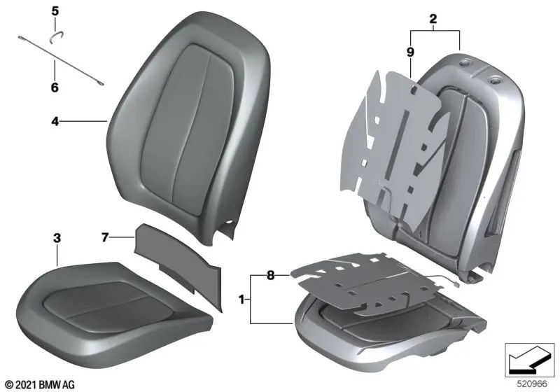 Funda Básica Respaldo Cuero Sintético Izquierda para BMW Serie 2 F45N, F46N, X1 F48, F48N, X2 F39 (OEM 52107496015). Original BMW