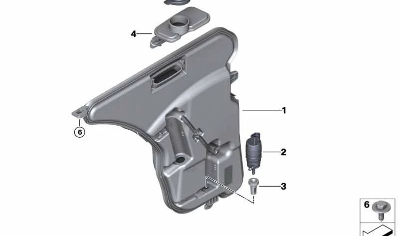 Depósito de líquido limpiaparabrisas OEM 61669478622 para BMW F91, F92, F93, G14, G15, G16. Original BMW.