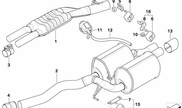 Silenciador intermedio OEM 18307525637 para BMW Serie 5 (E60, E61). Original BMW.