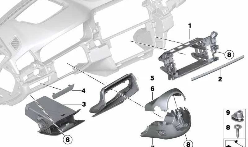 Blenda del Panel Central para BMW Serie 5 F10N, F11N, F18N (OEM 51459297806). Original BMW